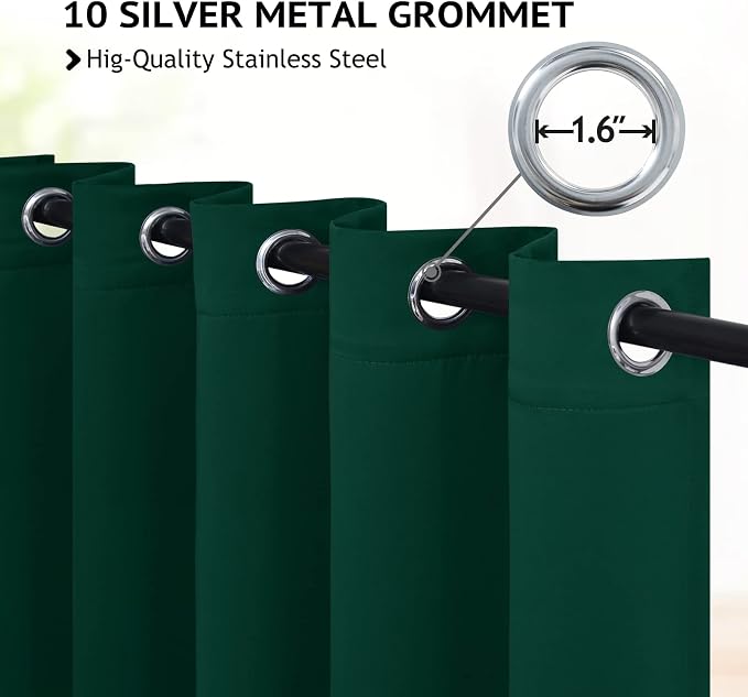 COSVIYA Grommet Room Darkening Dark Green Curtains 63 inch Long - Image 2