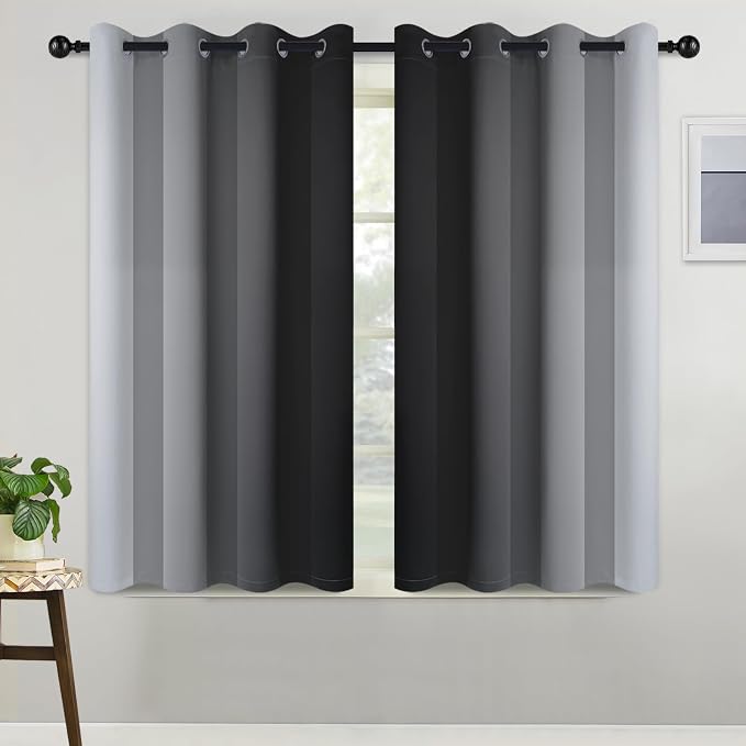 COSVIYA Grommet Ombre Black Room Darkening Curtains 45 inch - Image 2