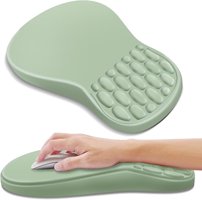 YIWEI Ergonomic Mouse Pad with Wrist Rest - Comfortable Office Mousepad with Memory Foam Wrist Support for Carpal Tunnel Relief, Mouse Pads with Non-Slip Base for Gaming and Home (Green)