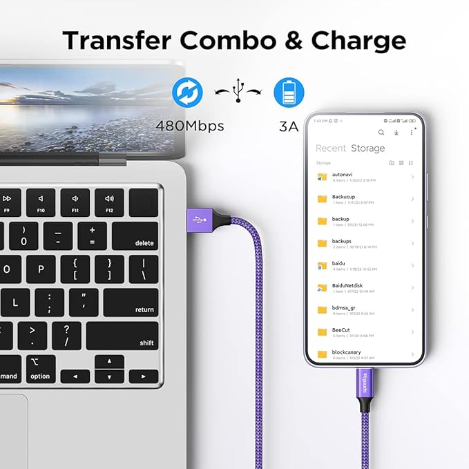 etguuds USB A to USB C Cable 6ft, 2-Pack, 3A Fast Charging Type C Charger Cord for iPhone 17 16 15 Pro Max 16e 17 Air, Samsung Galaxy S25 S24 S23 S22 S21 S20 A17 A16 A56 A55 Flip Fold, Purple