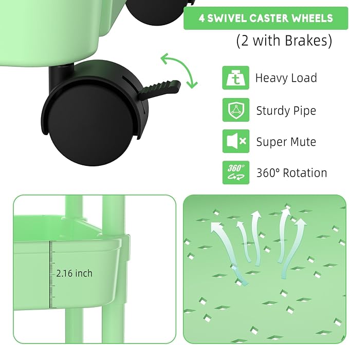 Volnamal Diaper Caddy, 3 Tier Rolling Cart - Image 6