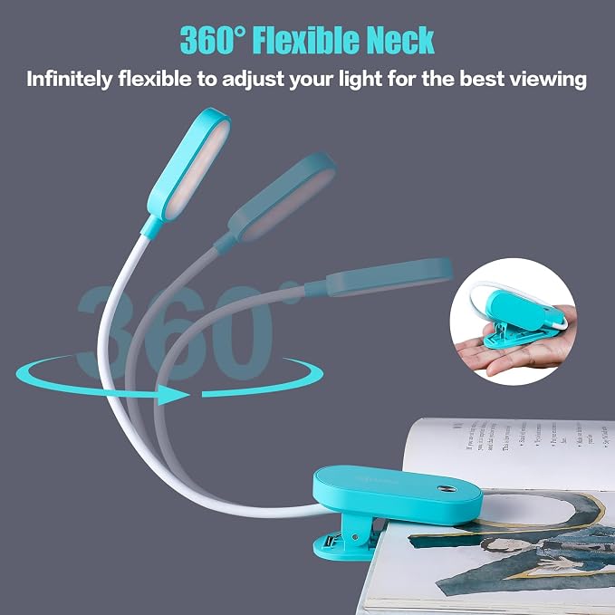 VAVOFO Rechargeable Book Light, 14 LEDs Eye Care Clip On Amber Reading Light - Image 6