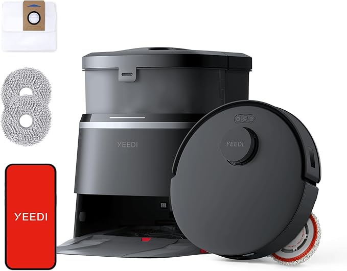 Yeedi M12 PRO Robot Vacuum and Mop Combo, 11000Pa Powerful Suction, ZeroTangle Hair-Free Brush, Auto Mop Washing & Drying, Smart Obstacle Avoidance, Self-Emptying Dock, Ideal for Pet Homes