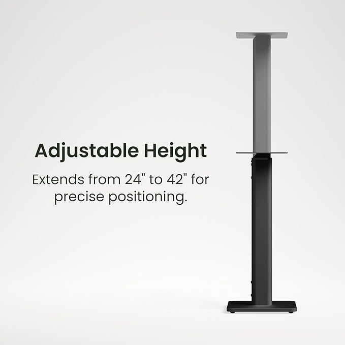 Kanto SPH Universal Height Adjustable Floor Speaker Stands for Bookshelf Speakers up to 30 lb (13.6 kg) | 24”-42” Height Adjustment | Internal Cable Management | Pair | Black