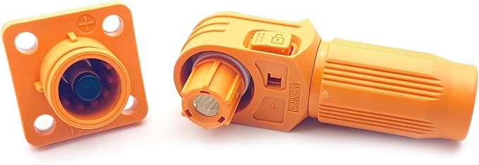1 Set Battery Energy Storage Connector, Quick Plug Terminal High Current Connectors Copper Plate Wiring Adapter Right Angle Plug and Socket IP67 Waterproof Power Connector 100A 16mm² (100A, Orange)