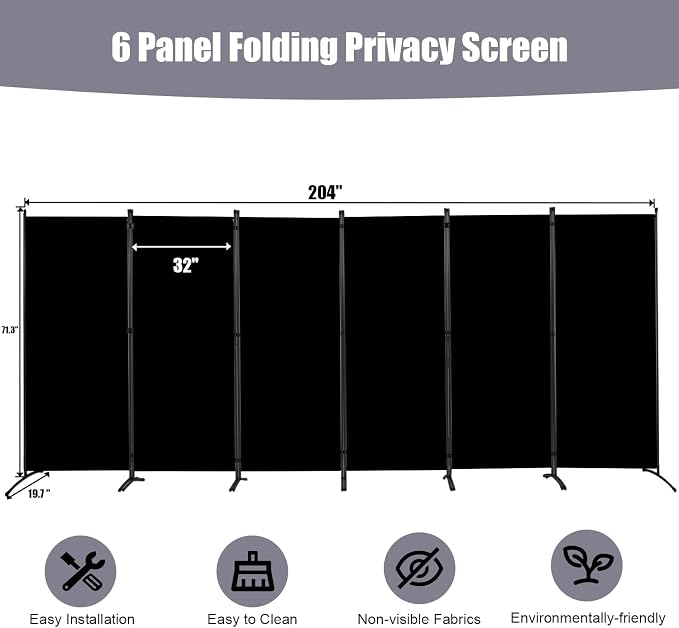 Room Divider 6FT Folding Privacy Screens, 6 Panel Partition Room Dividers | - Image 6
