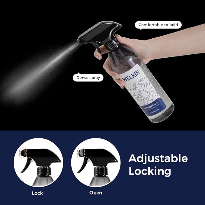 WELKIN Screen Cleaner Spray Kit (550ml + 60ml) - Cleaning Gel for TV, Laptop, Computer, Phone Touchscreen -2 Sprayers，1 Microfiber Cloth & 1 Glass Wipe