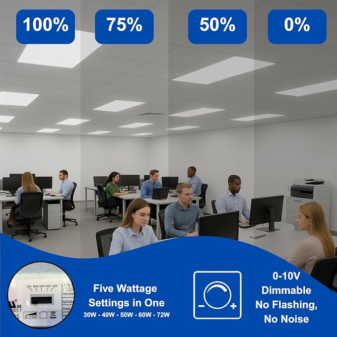 2x4 LED Flat Panel Light – LED Flat Ceiling Light & LED Panel Ceiling Fixture for Drop Ceilings, Dimmable Flicker-Free 2x4 Ceiling Light with Color & Wattage Selectable (Pack of 24)