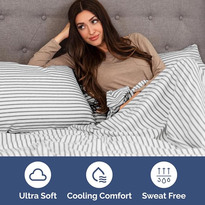 Full XL Bed Sheet Set - 4 Piece Extra Long Extended Full XL Sheets - Soft, Breathable & Cooling - Fits 8" to 16" Mattress with Deep Pockets - 54" x 80" - Wrinkle and Fade Resistant - Grey Stripes 2