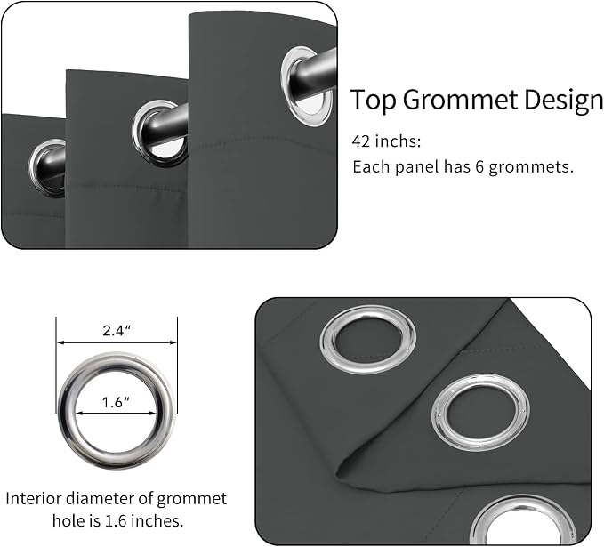 Easy-Going Thermal Grommet Blackout Curtains, 2 Panels 42x63 in, Dark Gray | - Image 4