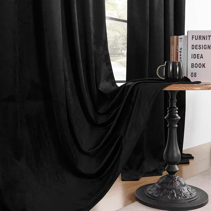 Timeper Black Velvet Curtains 108 inches 2 Panels, Back Tab & Rod Pocket - Image 6