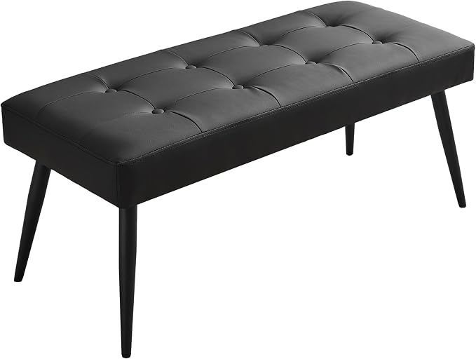 LOULENS Faux Leather Entryway Bench, Modern Upholstered Bench, Matte Black | by LOULENS