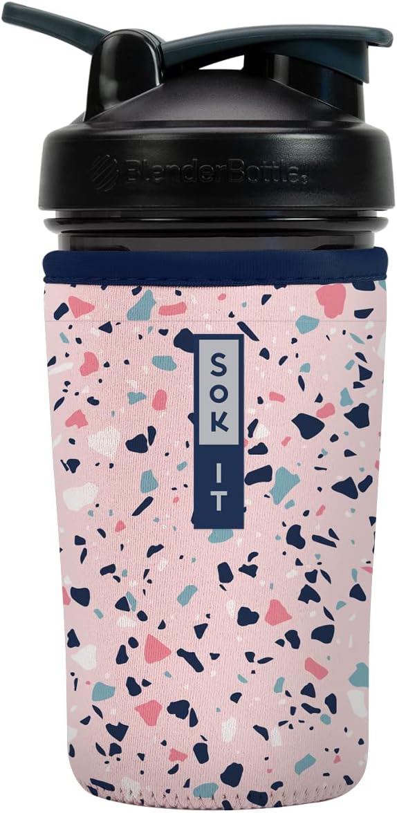 Sok It BotlSok Protein Blender Shaker Bottle Sleeve Insulated Neoprene Cover (Pink Terrazzo, Fits 24oz Blender)