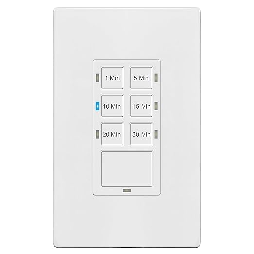 TG 30-Min Countdown Timer Switch for Bathroom Fans and Lights, Neutral Wire Required Wall Switch Timer, 1-5-10-15-20-30 Min, UL Listed, Screwless Wall Plate Included, TS-C30M, White