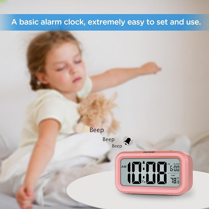 Peakeep Night Light Digital Alarm Clock Battery Operated Indoor Temperature | - Image 3