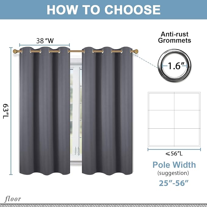 Diraysid Dark Grey Grommet Blackout Curtains - Image 4