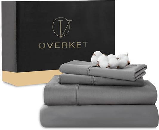 100% Egyptian Cotton Sheets King Size 4PCS 1000 Thread Count Sateen Weave Soft Breathable 16-Inch Deep Pocket （King,Dark Grey）