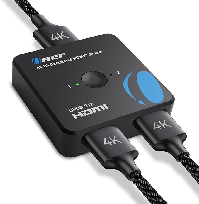 OREI HDMI Switch 4K HDMI Splitter - 2x1 Bi Directional - 4:4:4 8-bit - HDMI 2.0, HDCP 2.2, 18 Gbps, 4K @ 60Hz HDMI UltaHD High Resolution Switch Between 2 Inputs or Toggle Displays (UHDS-212)