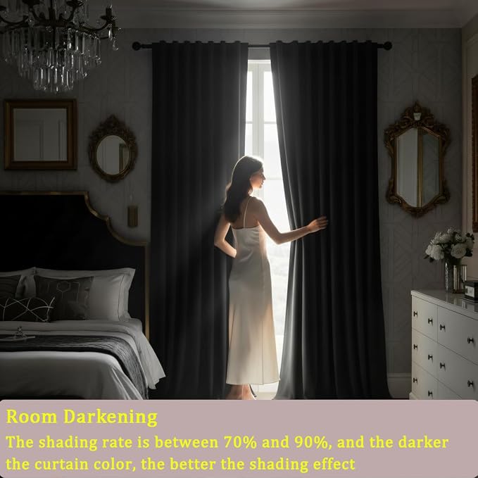 Timeper Black Velvet Curtains W42 x L84 inches 2 Panels, Back Tab & Rod Pocket - Image 5