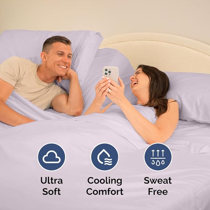 Split Head King Sheet Set – 4 Piece Flex Split Top King Sheets for Adjustable Beds - Fits 14” to 16" Mattress w/ Deep Pockets - Breathable & Cooling - Luxury Bedding and Wrinkle Free - Light Lavender