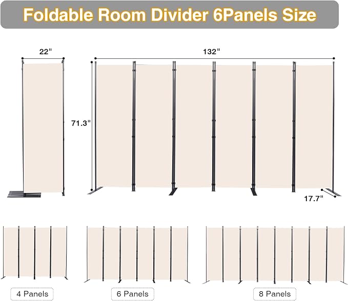 Room Divider, 6 Panel Folding Privacy Screens - Image 2