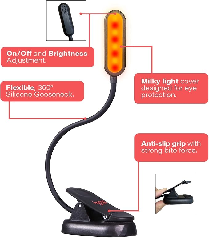 hooga Amber Book Light – Blue Light Blocking Reading Light - Image 2