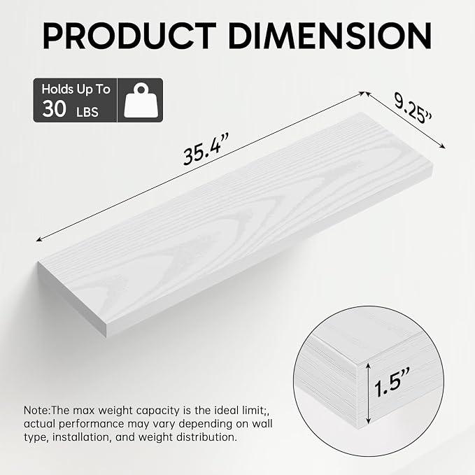 BAYKA White Floating Shelves 35.4in, Wall Mounted - Image 3