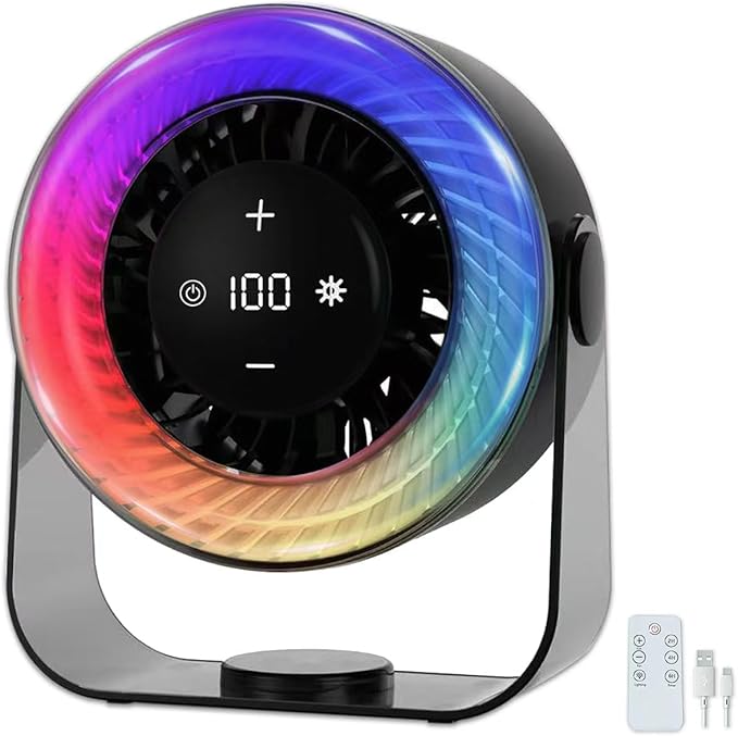 KKANDPP Desk Fans for Bedroom,Quiet Wall-Mounted Desk Fan with Remote,Portable Colored LED Light 100 Speed Digital Display USB Rechargeable Fan for Home Office Bedroom Camping Traveling(Grey)
