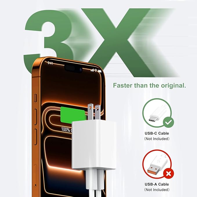 USB C Wall Charger 40W, 1 Pack Dual Port 20W PD 3.0 Type C Fast Charging Block, Durable Compact Power Adapter for iPhone 11/12/13/14/15/16/17 Pro Max, AirPods4，watch10 ultra2
