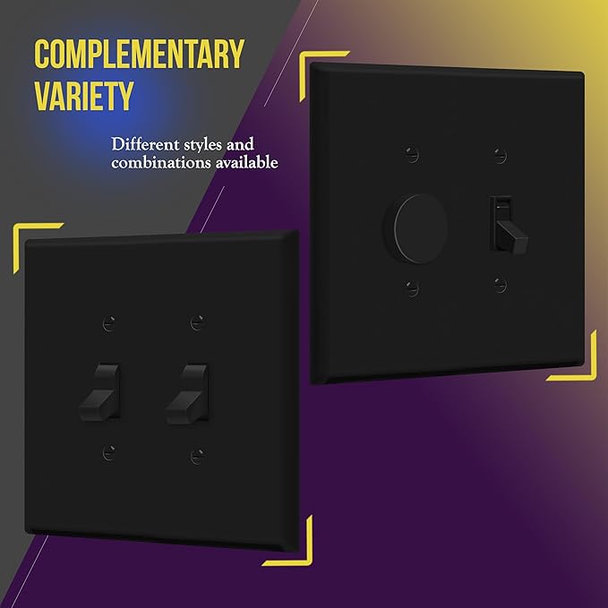 ENERLITES Double Toggle Switch Cover, Two Gang Light Switch Wall Plate, Gloss Finish, Oversized 2-Gang 5.5" x 5.5", Unbreakable Polycarbonate Thermoplastic, UL Listed, 8812O-BK, Black