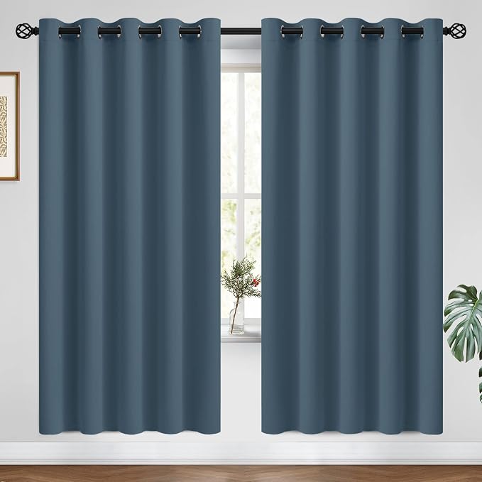 COSVIYA Grommet Blackout Room Darkening Stone Blue Curtains 72 inch Length | by COSVIYA