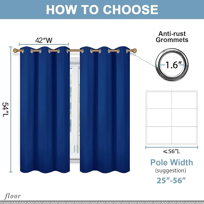 Diraysid Royal Blue Grommet Blackout Curtains - Image 5