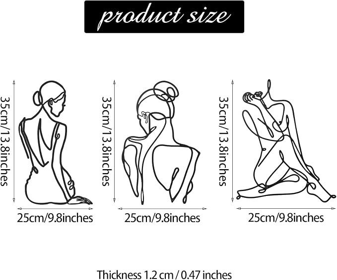 Photect 3 Pcs Metal Wall Art Decor Minimalist Abstract Woman Wall Art Metal - Image 3