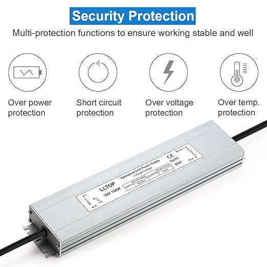 LLTOP LED Driver 150 Watts 100-264V AC to 24V DC 6.25A Power Supply Waterproof Low Voltage Transformer Ultra Thin Converter for Indoor Outdoor LED Lights