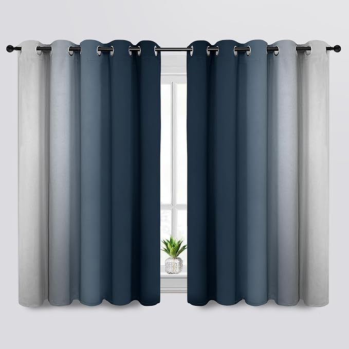 SimpleHome Ombre Navy Blue to Grey White Curtains - Image 2