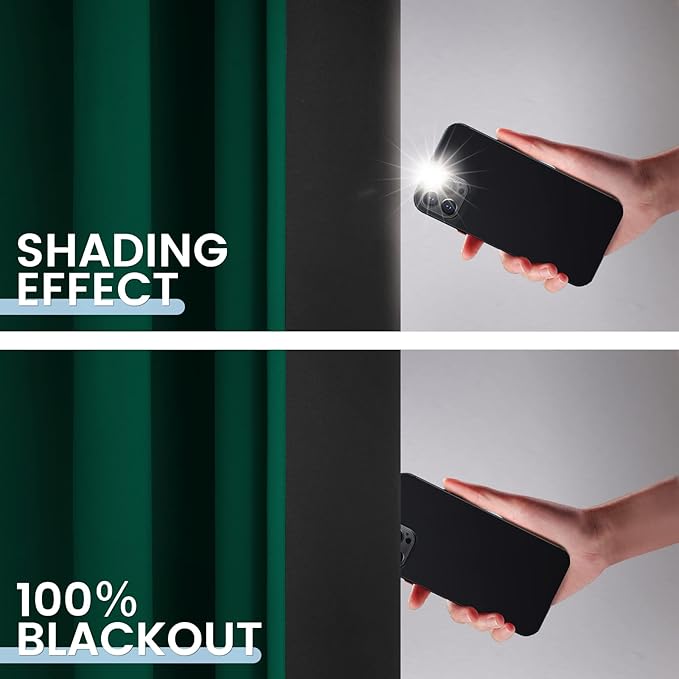 SimpleHome Dark Green 100% Blackout Curtains Room Darkening Living Room 63 | - Image 4