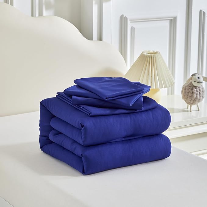 Toddler Bedding Set - 5 Piece Soft and Breathable Toddler Bed Set for Boys and Girls, Includes Quilted Comforter, Fitted Sheet, Flat Top Sheet, Standard Pillowcase and Toddler Pillowcase, Navy