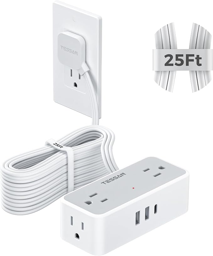 TESSAN Extension Cord 25 FT, Power Strip by TESSAN