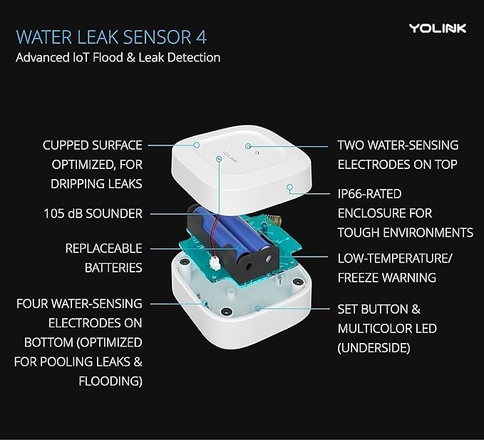 YoLink Smart Home Starter Kit: SpeakerHub & Water Leak Sensor 4 with 105dB Audio Alarm 2-Pack, SMS/Text, Email & Push Notifications, Freeze Warning, LoRa Up to 1/4 Mile Open-Air Range, w/Alexa, IFTTT