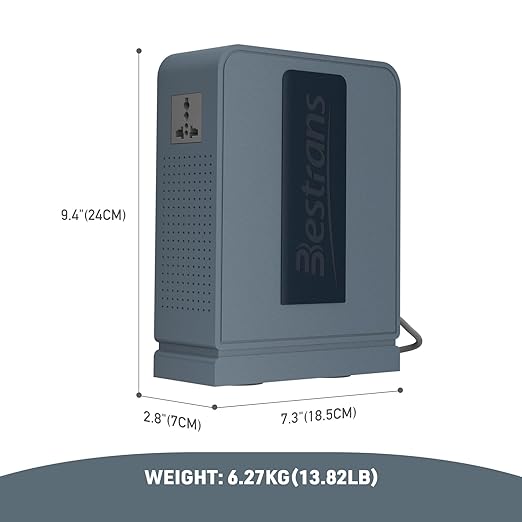 BESTRANS 2000W Step Up Transformer 110v to 220v Converter, Heavy Duty Voltage Converter 110v-120v to 220v-240v with Dual Outlets, Overload Protection & Ultra-Quiet for Home Appliances, Grey Blue