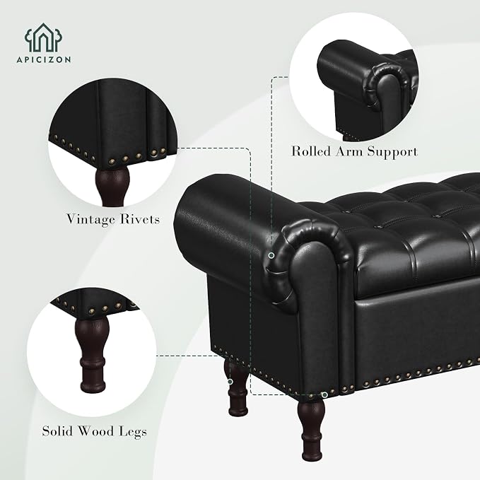 Apicizon 60" Bench with Storage, Upholstered Tufted Button Bedroom Bench with - Image 6