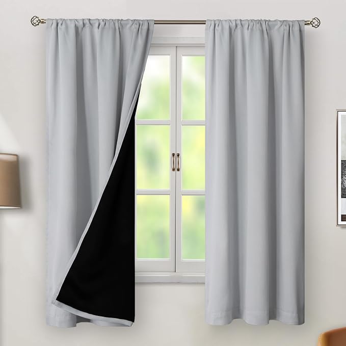 BGment Light Grey 100% Blackout Curtains 63 Inches Long - Image 2