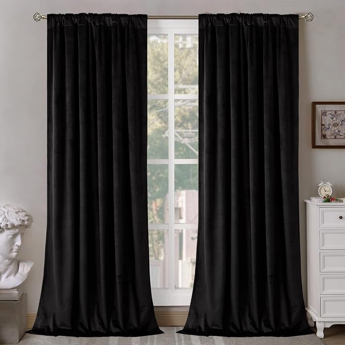 BGment Black Velvet Curtains 90 Inch - Image 2