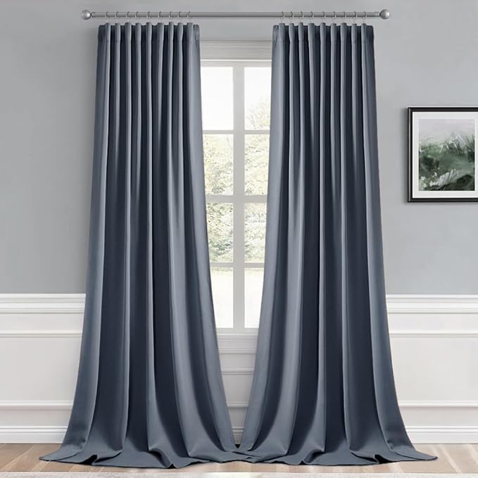 MIULEE Stone Blue Back Tab Blackout Curtains 52x96 Inch Long 2 Panels Set | Rod - Image 9
