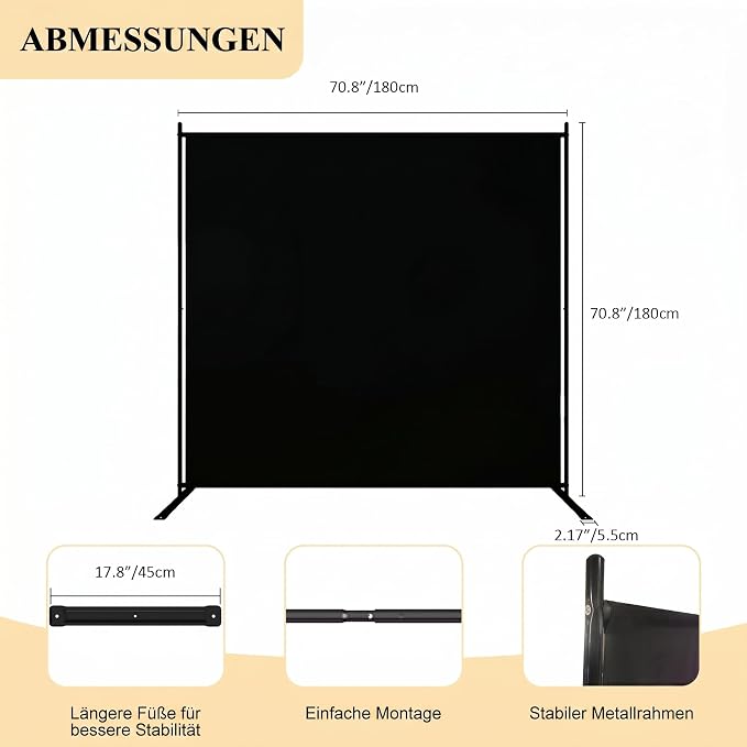 T&Jero 1-Panel Folding Room Divider, 6ft Tall Portable Privacy Screen Wall - Image 2