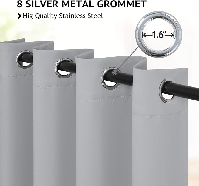 COSVIYA Grommet Room Darkening Light Grey Curtains 84 inch Long - Image 2