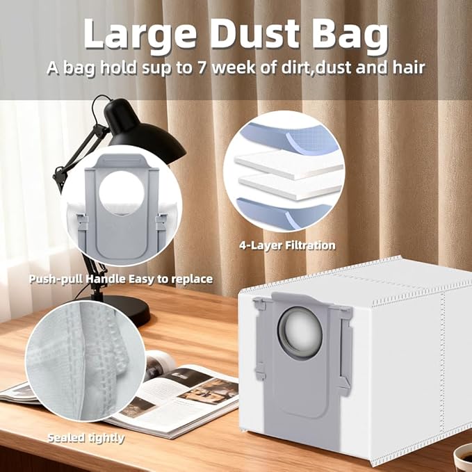 24Pcs Qrevo S5V Accessories Kit Replacement Compatible with Roborock Qrevo S5V/Curv/Edge Robot Vacuum, 1Pair Main Brush, 4 Mop Cloth Pads, 6 Side Brushes, 4 HEPA Filters,6 Dust Bag, 1 Cleaning Tool