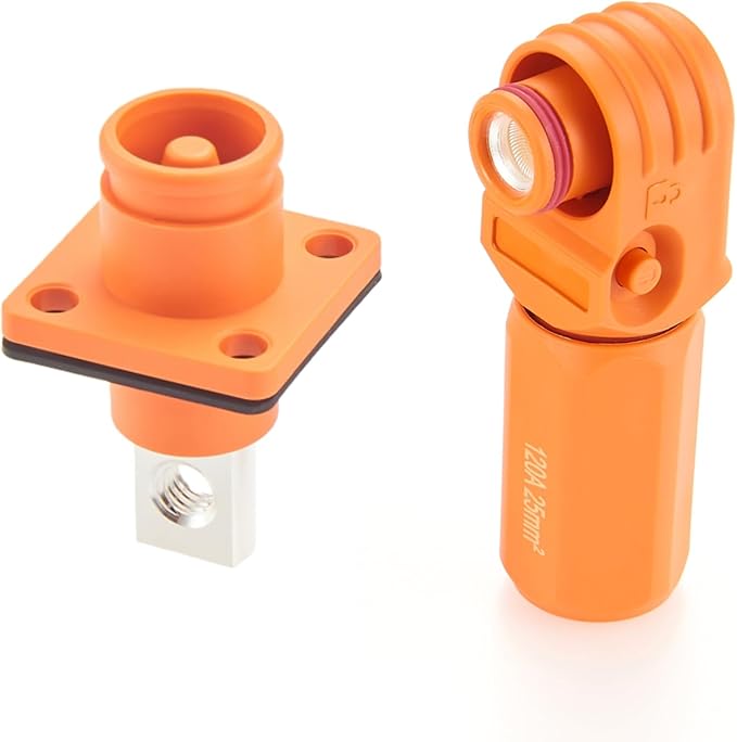 1 Set Battery Energy Storage Connector 120A 25mm² High Current HV Connectors Quick Plug Terminal Right Angle Plug and Socket IP67 Waterproof Power Adapter (Orange, 120A)