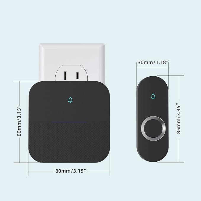 AIDA Lighted Wireless Doorbell for Home, Waterproof Battery Doorbell 1,000ft Range, 5 Volume Levels with 58 Doorbell Chimes & LED Flash(Black, Doorbell with 1 transmitter & 1 Receiver)