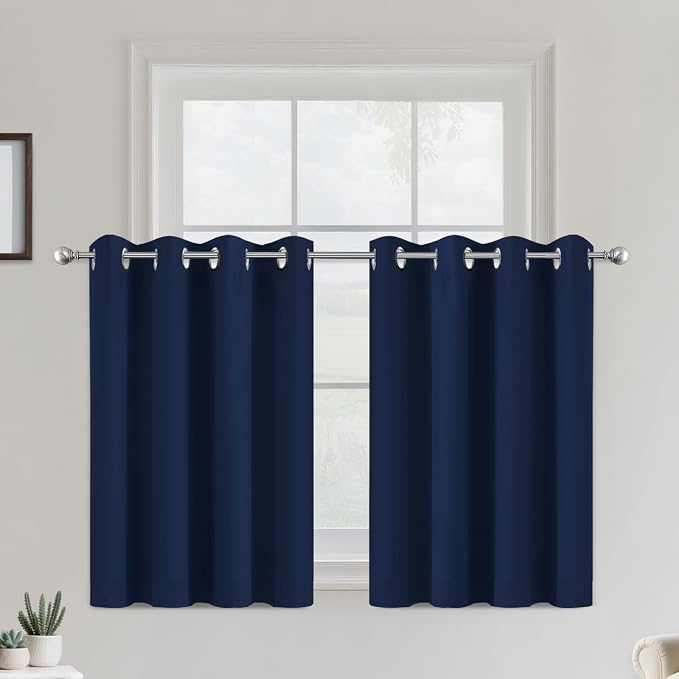 COSVIYA Grommet Room Darkening Navy Blue Curtains 36 inch Long by COSVIYA
